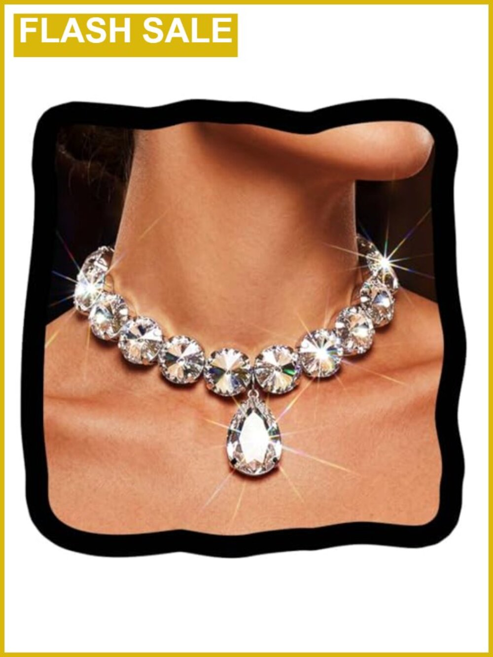 Rhinestone Choker Necklace Silver Chunky Diamond Crystal 11in Adjustable